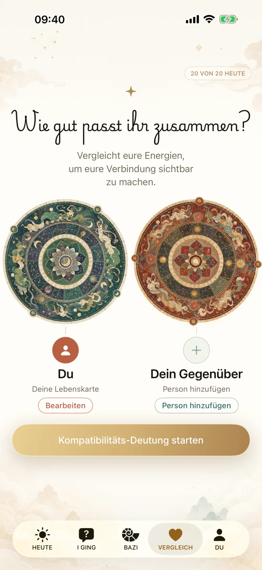 Deutsche Daoly-Beziehungsanalyse mit zwei Geburtsprofilen