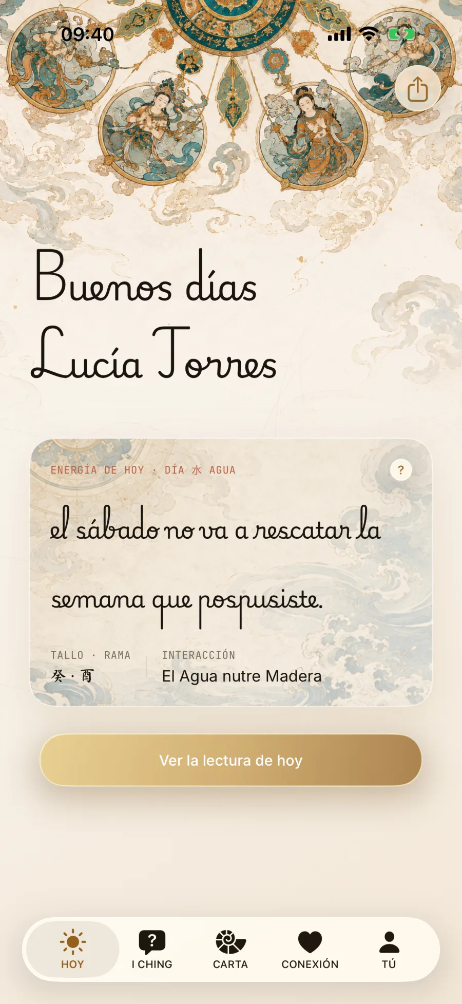 Pantalla Hoy de Daoly en español con una lectura diaria personalizada