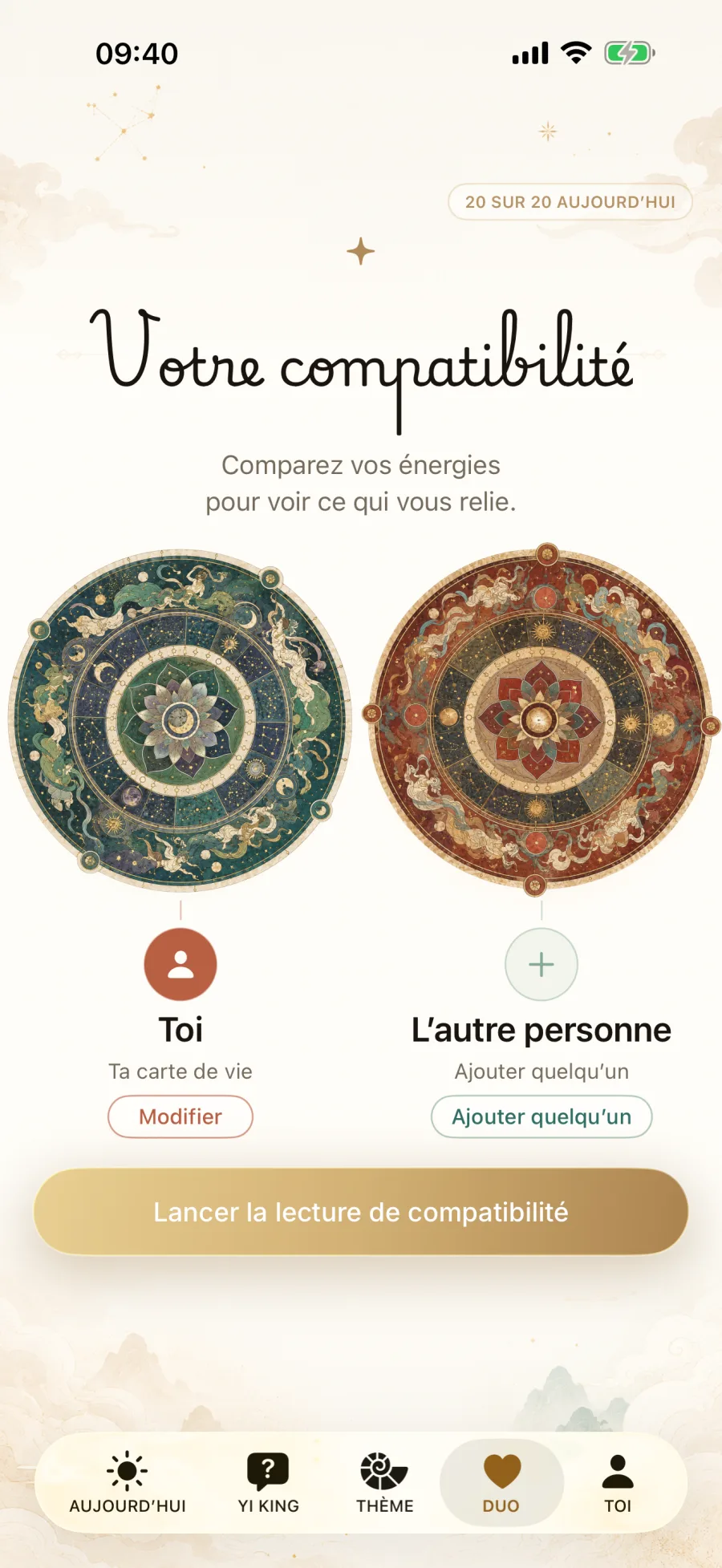 Écran de compatibilité Daoly en français avec deux profils
